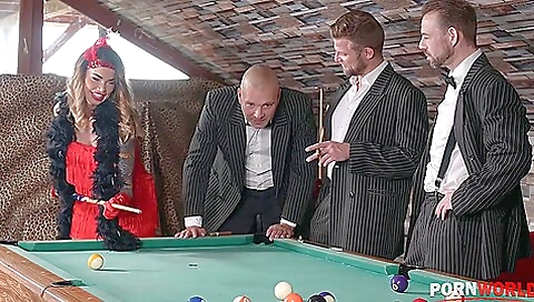 Double Penetrated By Three Guys On A Pool Tabl